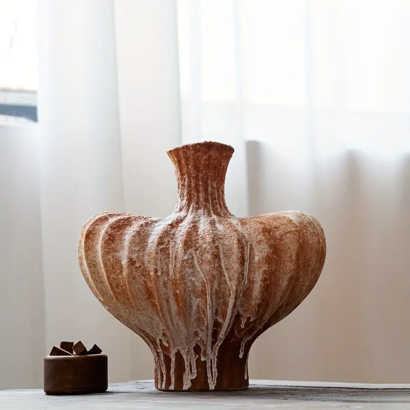 Contemporary Ceramic Vase with Rough Exterior & Smooth Interior - Rustic Modern Home Decor