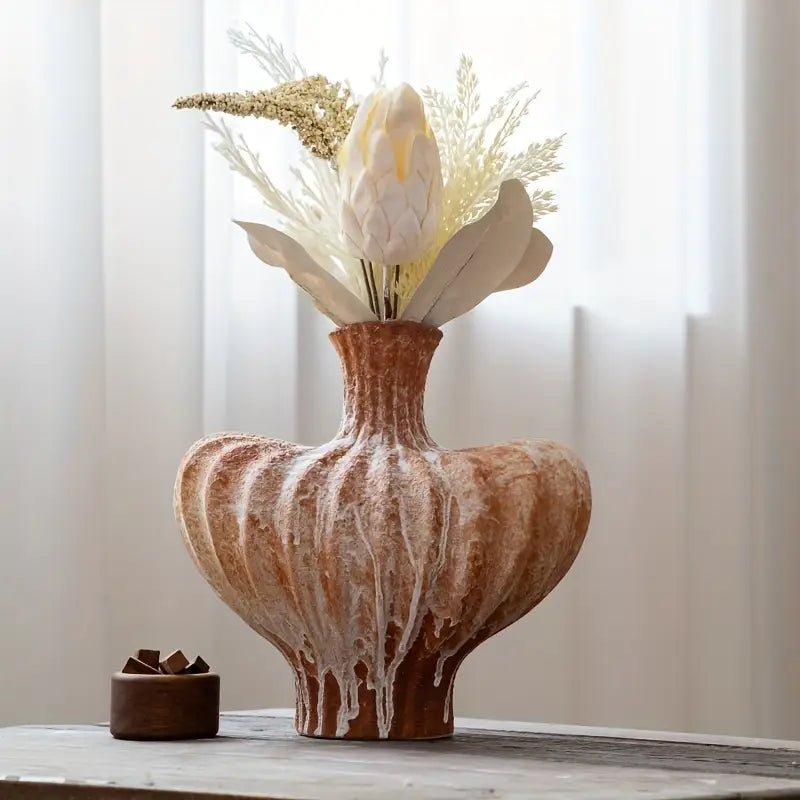 Contemporary Ceramic Vase with Rough Exterior & Smooth Interior - Rustic Modern Home Decor