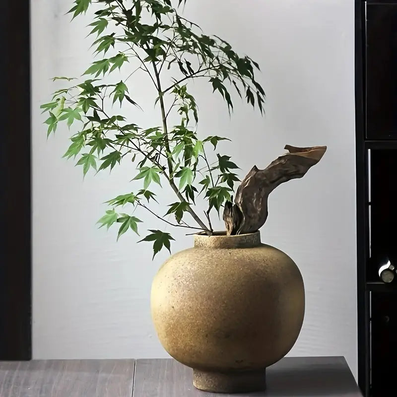 Rustic Ceramic Cylinder Vase - Minimalist Farmhouse Boho Decor For Dining Table