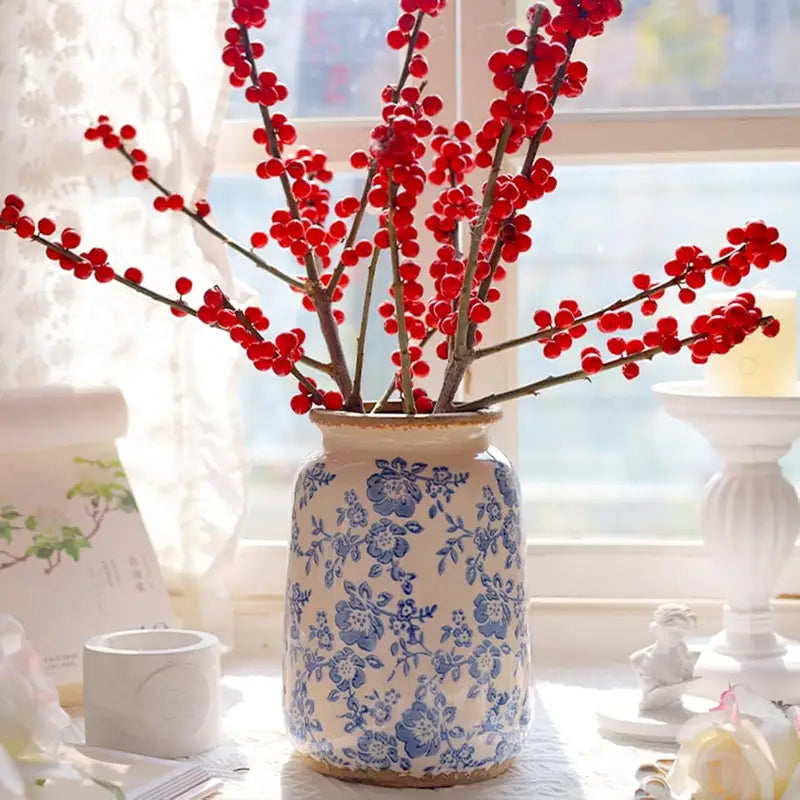 Vintage Blue and White Chinoiserie Ceramic Vase