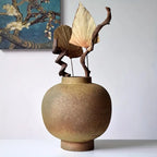 Rustic Ceramic Cylinder Vase - Minimalist Farmhouse Boho Decor For Dining Table