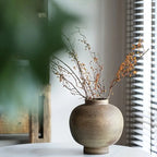 Rustic Ceramic Cylinder Vase - Minimalist Farmhouse Boho Decor For Dining Table