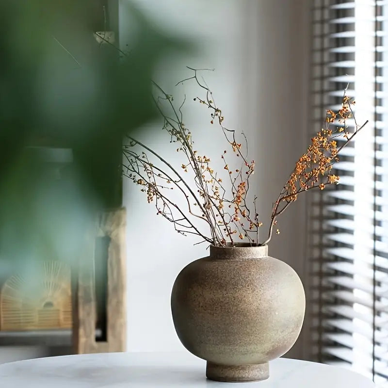 Rustic Ceramic Cylinder Vase - Minimalist Farmhouse Boho Decor For Dining Table