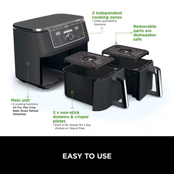 Ninja Foodi MAX 9.5L Dual Zone Air Fryer - AF400UK